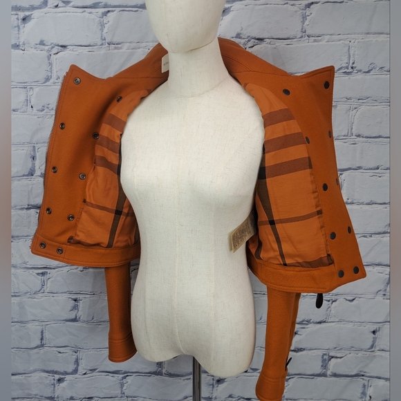 NWT Burberry Womens Jacket Cropped Moto Orange Zip Cuff Wool Cashmere 950$ 2 US - Picture 10 of 16